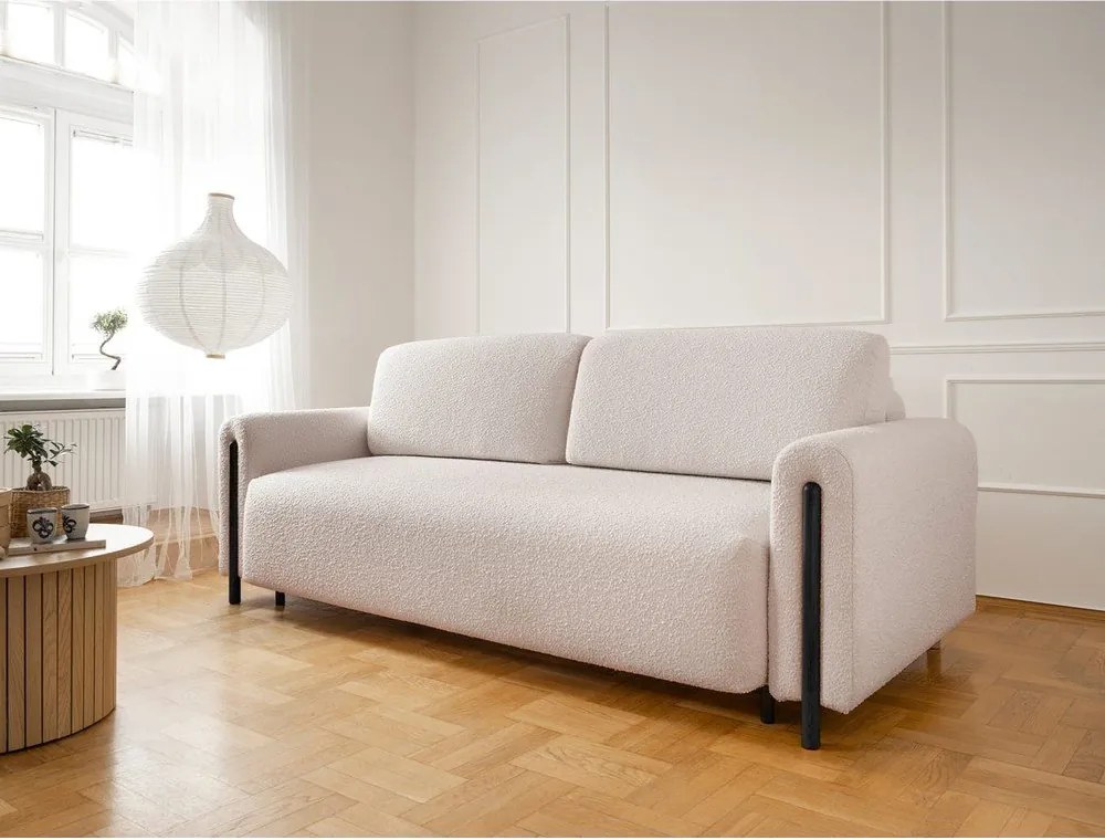 Canapea bej/crem extensibilă/cu spațiu de depozitare cu tapițerie din țesătură bouclé 244 cm Arcadova – ELTAP