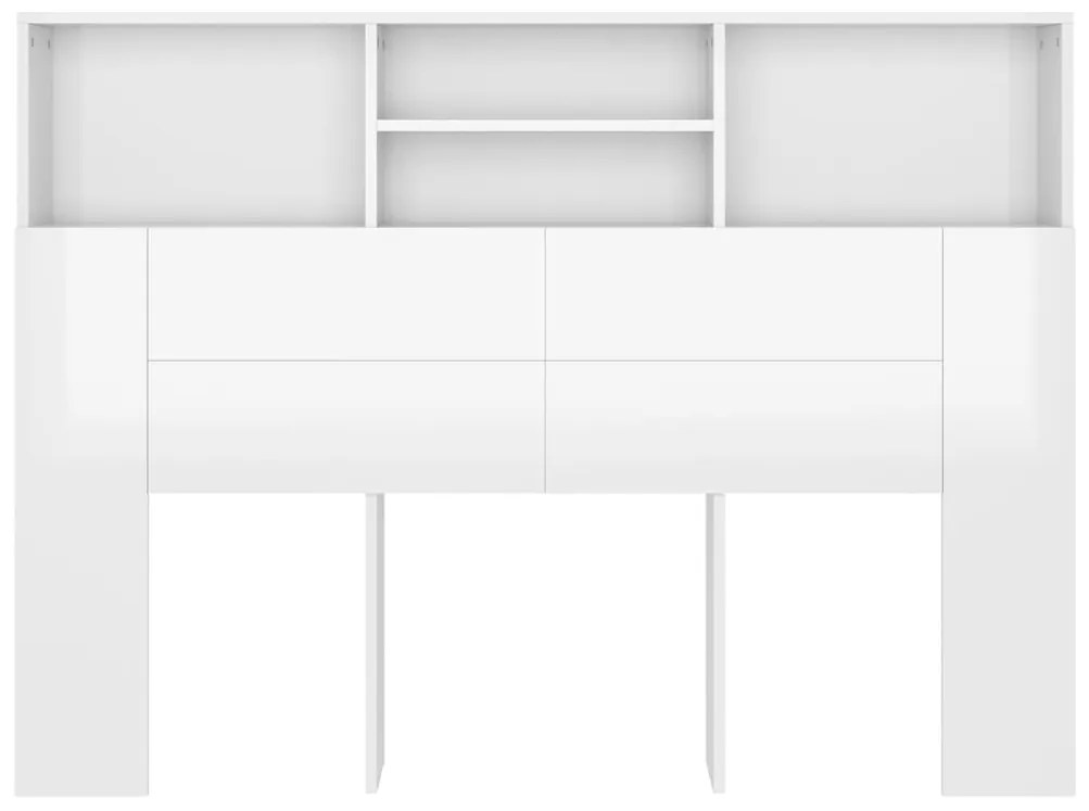 Tăblie de pat cu dulap, alb extralucios, 140x19x103,5 cm