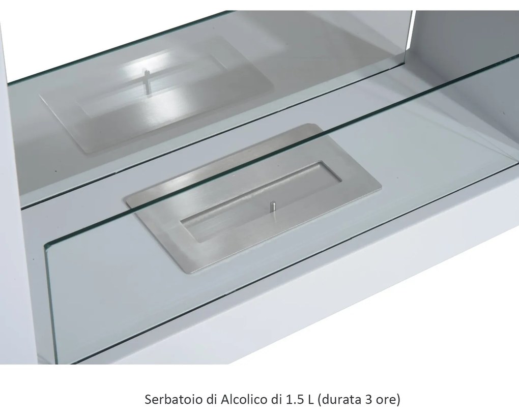 HomCom Șemineu pe Bioetanol din Oțel Inoxidabil cu 1 Rezervor 1.5LT 78 x 25 x 58 Alb | Aosom Romania