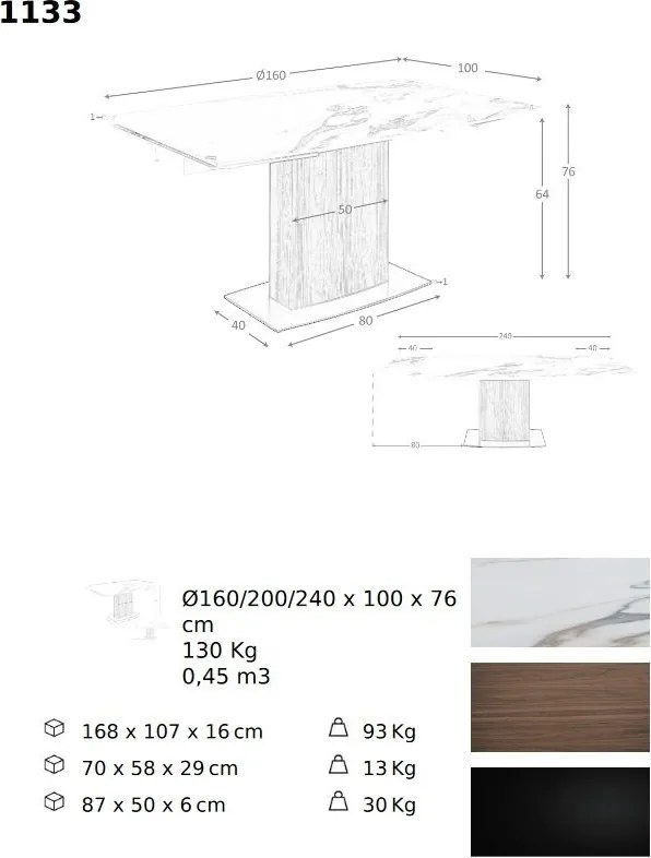 Masa extensibila deosebita design LUX Porcelain Marble 160-240cm