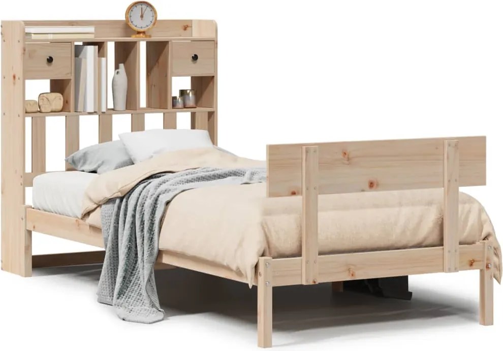 vidaXL Pat cu bibliotecă fără saltea, 90x200 cm, lemn masiv pin