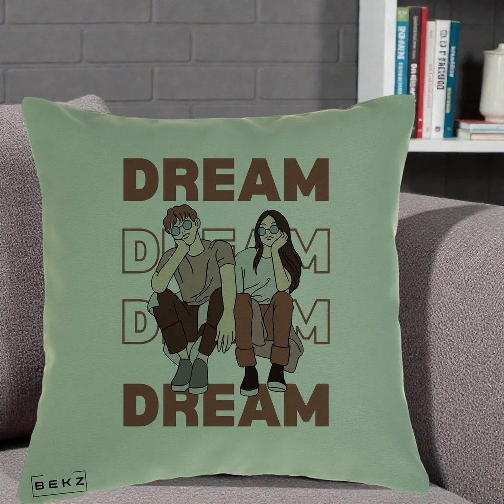 Perna Decorativa Dream Couple Aesthetic, 40x40 cm, Verde, Husa Detasabila, Perna Inclusa, BEKZ®