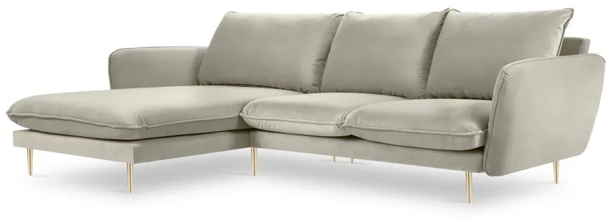Coltar tapitat Vienna 5 locuri velvet/picioare gold – L255 x l170 x h95
