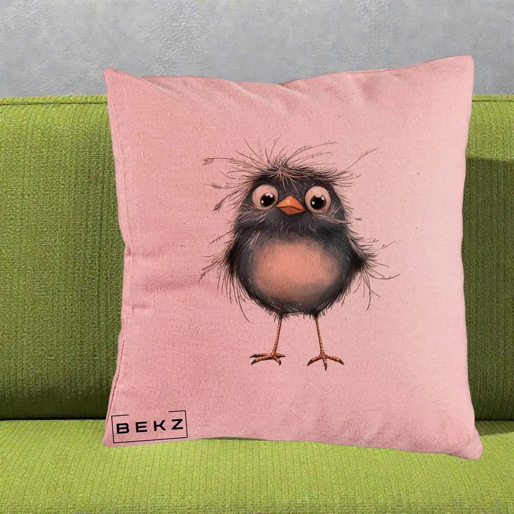 Perna Decorativa Pui Negru Zbarlit cu Pene Fine, 40x40 cm, Roz, Husa Detasabila, Perna Inclusa, BEKZ®
