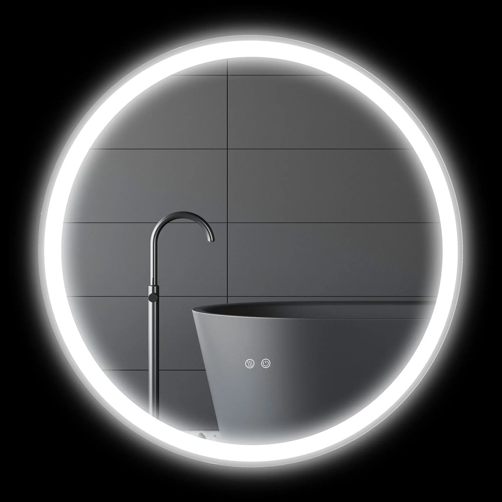 kleankin Oglindă rotundă luminată cu LED pentru baie Ø 80 cm montabil cu iluminare 3 culori comutator tactil 46W alb argintiu | Aosom Romania