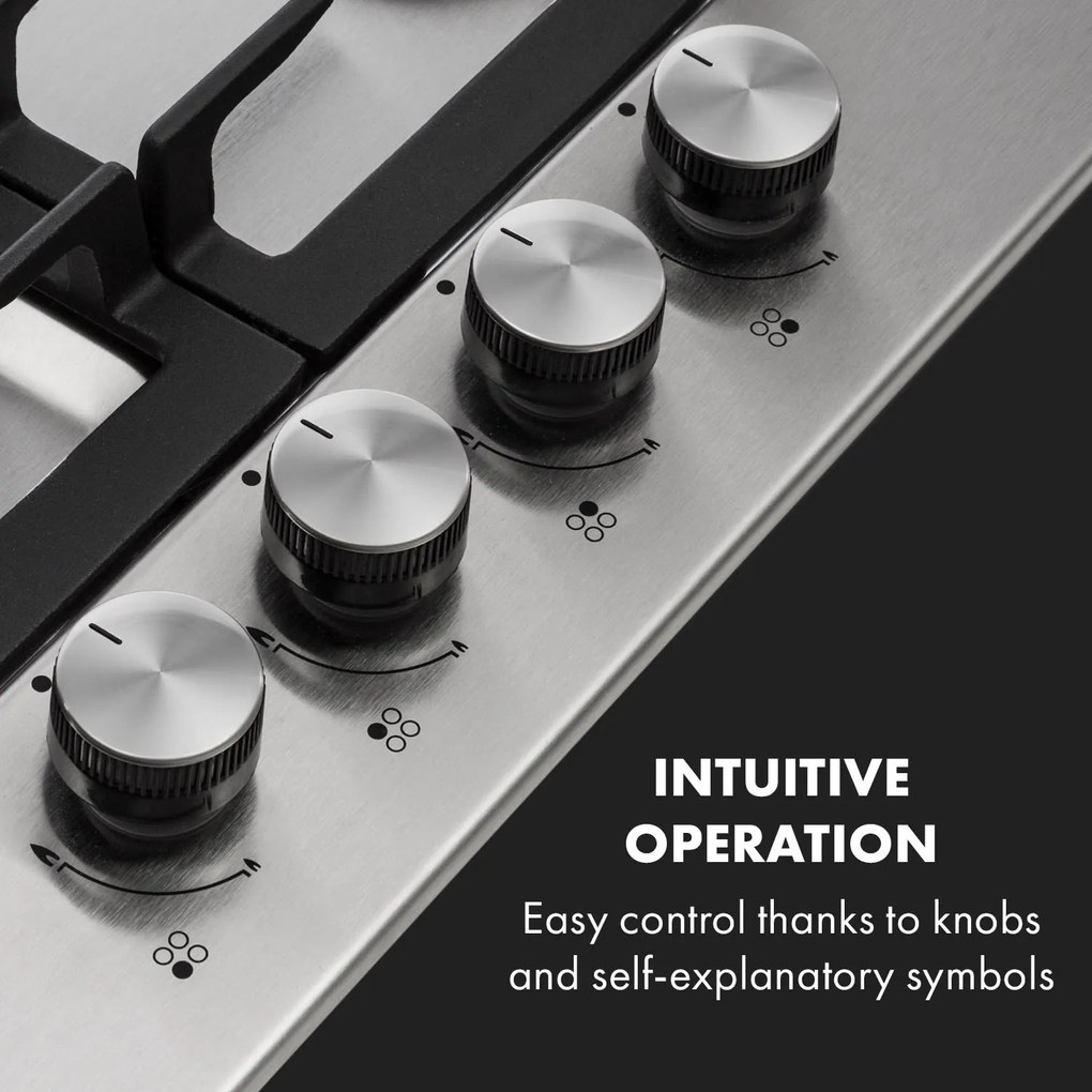 Klarstein Ignito 4 Zonen, plită pe gaz, 4 arzătoare Sabaf, oțel inoxidabil, argintiu