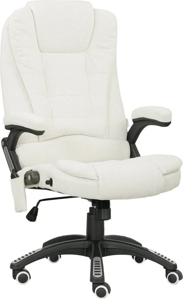 Vinsetto Scaun de Birou Reclinabil cu Masaj, Înălțime Reglabilă, Telecomandă, Textil cu Aspect de In, Crem | Aosom Romania