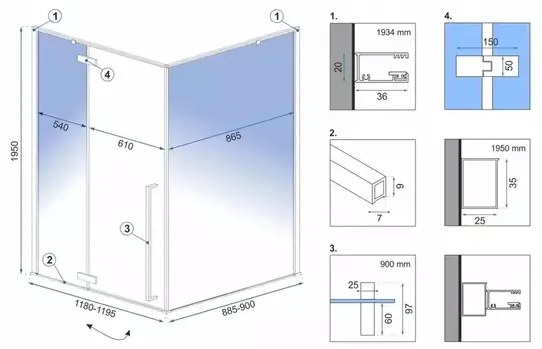 Cabina de dus dreptunghiulara Rea Fargo cu usa batanta 120x90 auriu