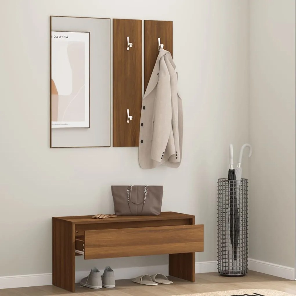 Set de mobilier pentru hol, stejar maro, lemn prelucrat