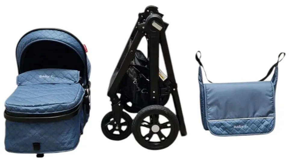 Carucior nou nascuti 2 in 1 Baby Care X2S, Maner reversibil, Cu geanta bebe, Amortizoare, Roti din cauciuc plin AVE, Spatar reglabil 3 trepte, Plasa