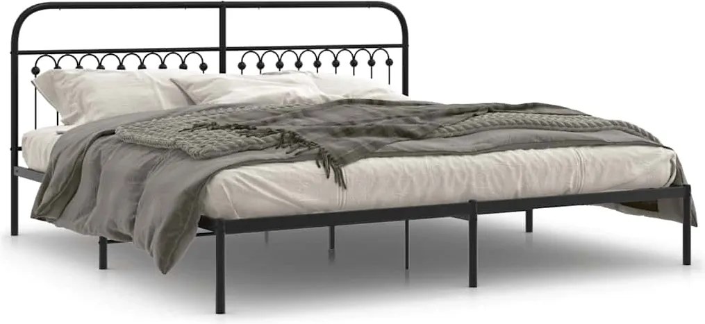 vidaXL Cadru de pat metalic cu tăblie, negru, 200x200 cm