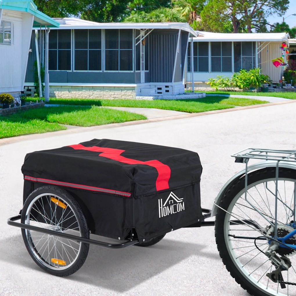 Outsunny Remorcă pentru Biciclete cu Capacitate de 40kg, Reflectoare și Copertină din Țesătură Oxford, 140x88x60 cm, Roșu și Negru | Aosom Romania