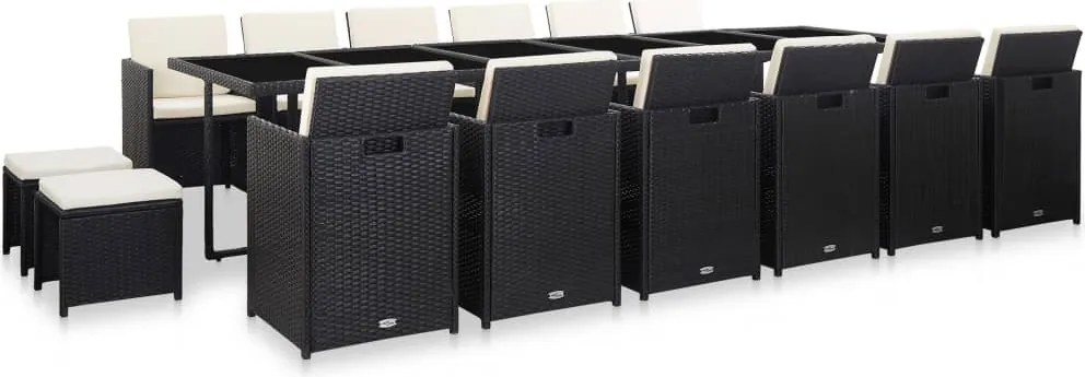 vidaXL Set mobilier de exterior cu perne, 17 piese, negru, poliratan