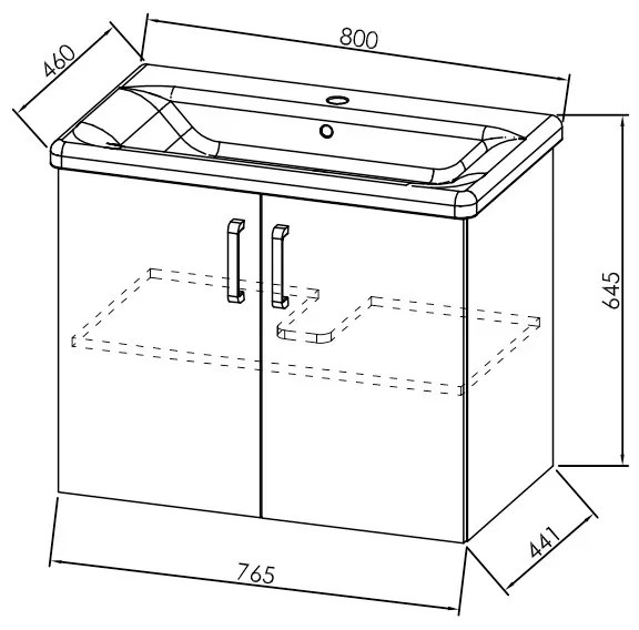 Set mobilier suspendat și lavoar, Kolpasan, Evelin, 80 cm, alb