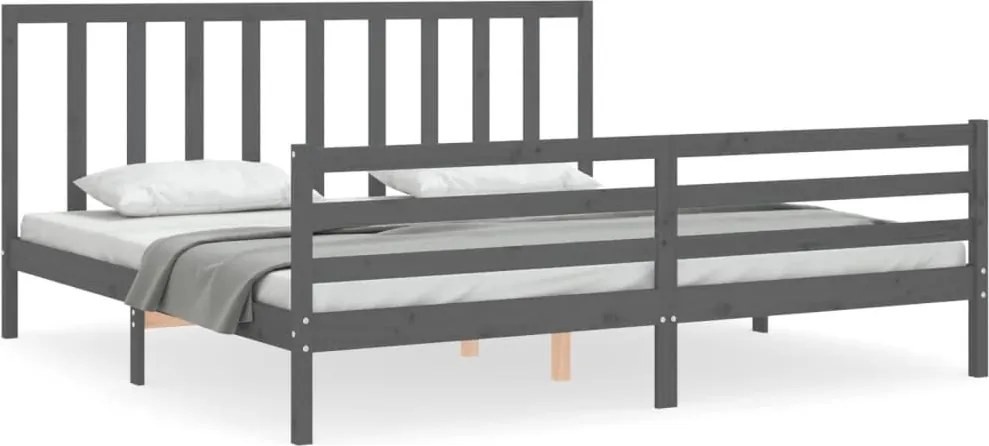 vidaXL Cadru pat cu tăblie 200x200 cm, gri, lemn masiv