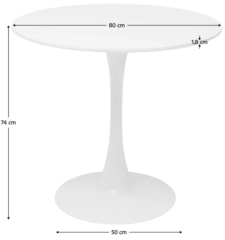 Masa dining, runda, alb mat, diametru 80 cm, REVENTON NEW