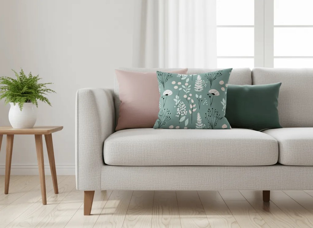 Husa decorativa pentru perna WILD FLOWERS 45x45 cm, mentolovy