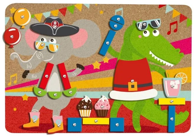 SET PARTY CU CIOCAN SI CUIE, PENTRU COPII, 38 PIESE DIN LEMN, 16 FORME IMPRIMATE SI ACCESORII - LENA (LE65835)