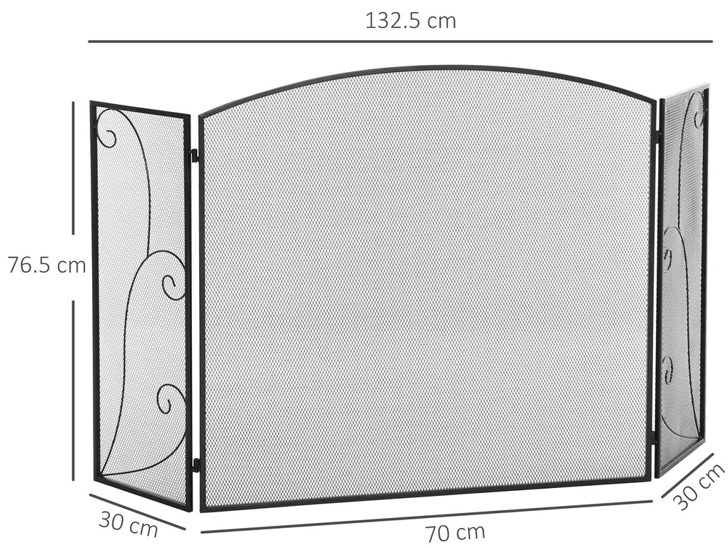 HOMCOM Scut de protecție pentru șeminee, 3 panouri, pliabil, flexibil, metal, negru, 132,5 x 76,5cm | Aosom Romania