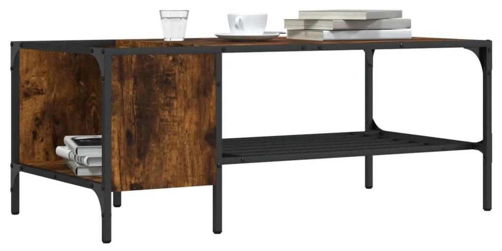 vidaXL Măsuță de cafea cu raft, stejar fumuriu, 100x51x40 cm, lemn