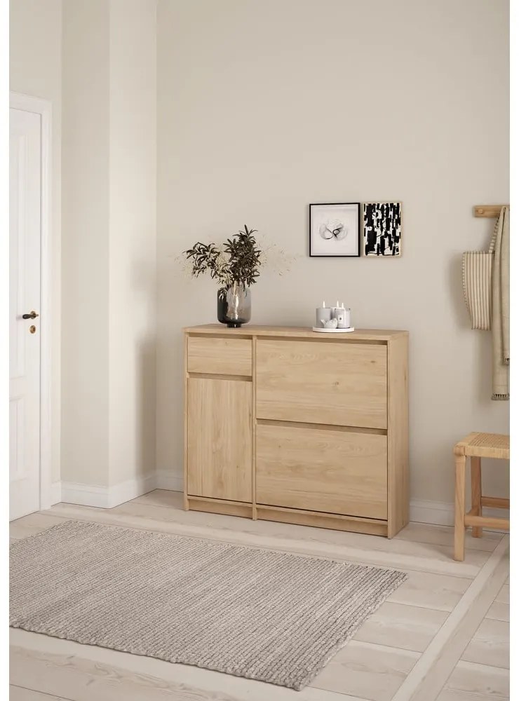 Pantofar în culoare naturală cu deschidere înclinată cu aspect de lemn de stejar 109x93x32 cm Naia – Tvilum