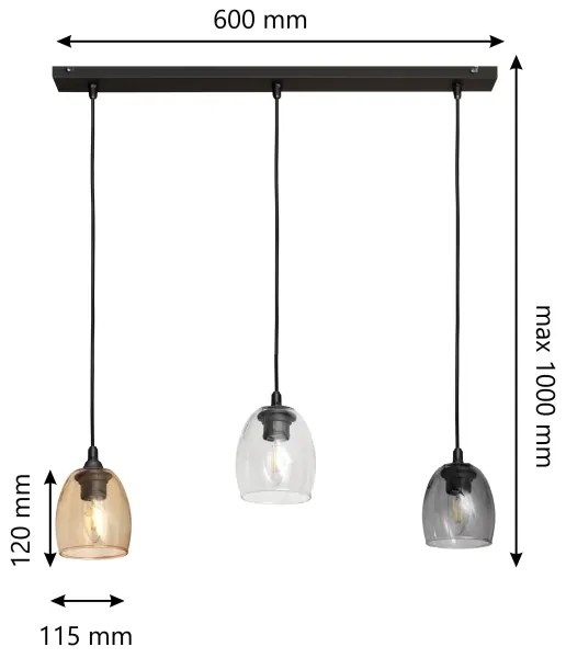 Lustră pe cablu BRILLANT 3xE27/15W/230V bej/transparentă/gri