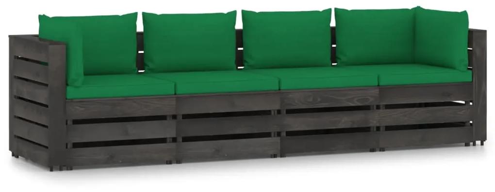 Canapea de gradina cu 4 locuri, cu perne, gri, lemn tratat