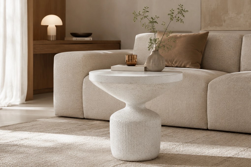 Măsuță de cafea rotundă Sintro 54 cm - terrazzo alb
