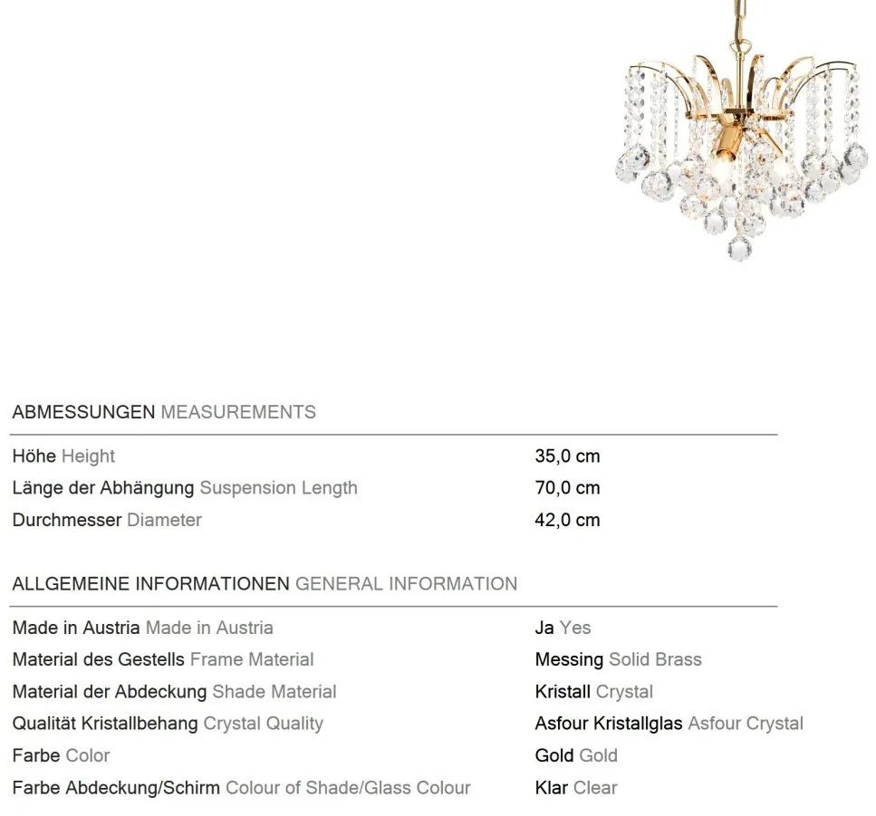 Candelabru cristal Asfour design lux KRISTALL KLASSISCH 3L gold/clear
