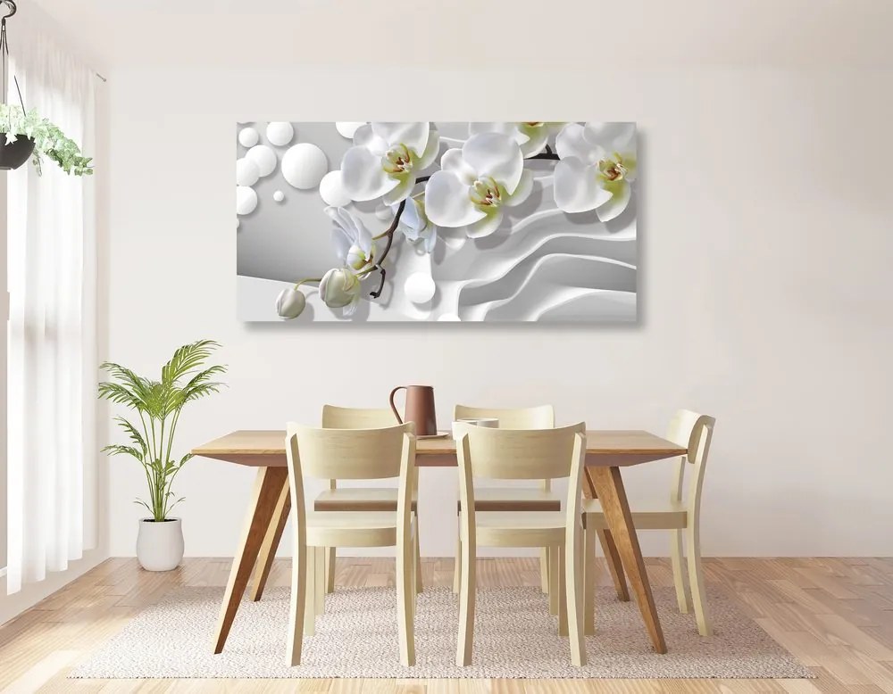 Tablou orhidee pe fundal abstract