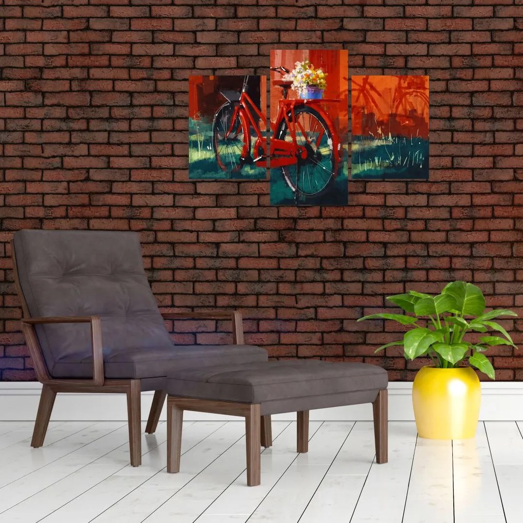 Tablou - Bicicleta roșie, pictură acrilică (90x60 cm)