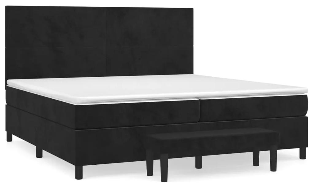 Pat box spring cu saltea, negru, 200x200 cm, catifea Negru, 200 x 200 cm, Design simplu