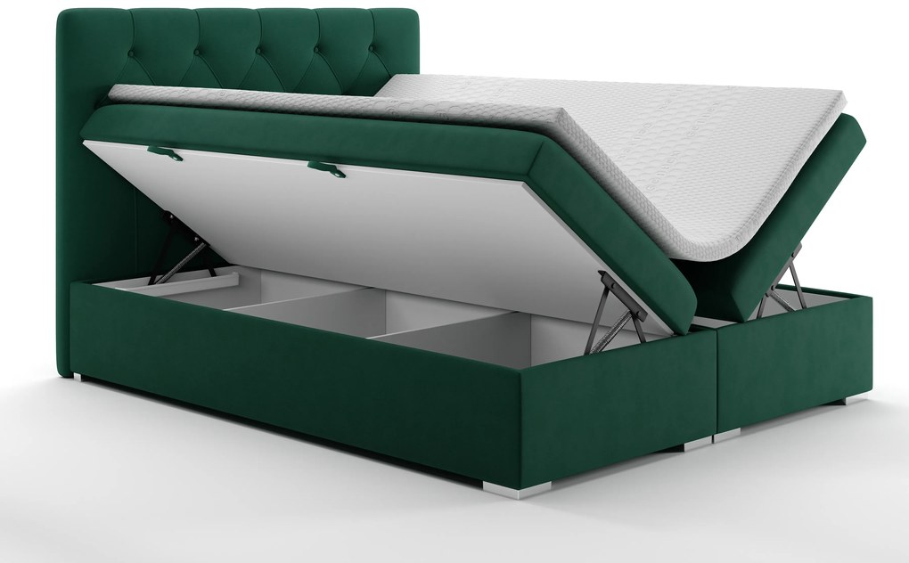 Pat matrimonial Boxspring 140 cm Ronda (verde închis) (cu sp. depozitare). 1020365