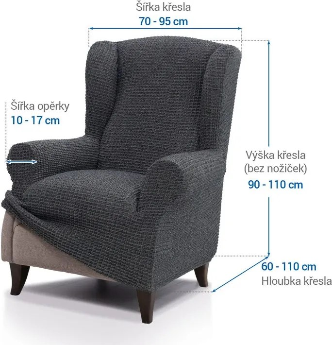 Nueva Textura Huse super elastice RUBINIA antracit fotoliu clasic (l. 70 - 95 cm)