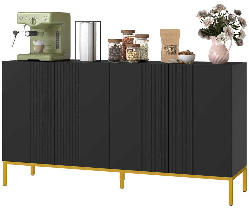 HOMCOM Bufet design contemporan grafic 2 dulapuri uşă rafturi reglabile lemn negru metal auriu | Aosom Romania