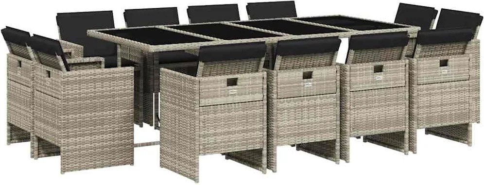 vidaXL Set mobilier de grădină cu perne 13 piese gri deschis poliratan