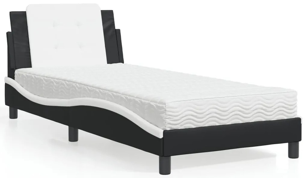 vidaXL Pat cu saltea, negru și alb, 80x200 cm, piele ecologică