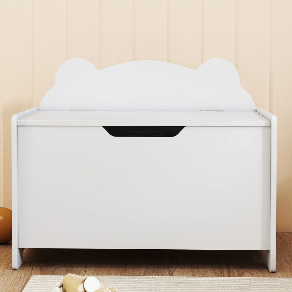 AIYAPLAY Cutie pentru jucării din lemn în formă de urs cu capacitatea de 20 kg, 60x38x48 cm, alb | Aosom Romania
