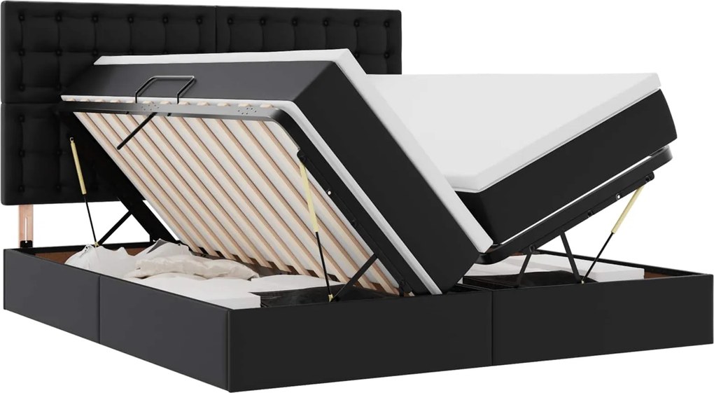 vidaXL Pat cu saltea și spațiu de depozitare Negru 200 x 200 cm