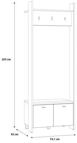 Cuier Ryloth Stejar Catania Si Alb, 74.1 Cm