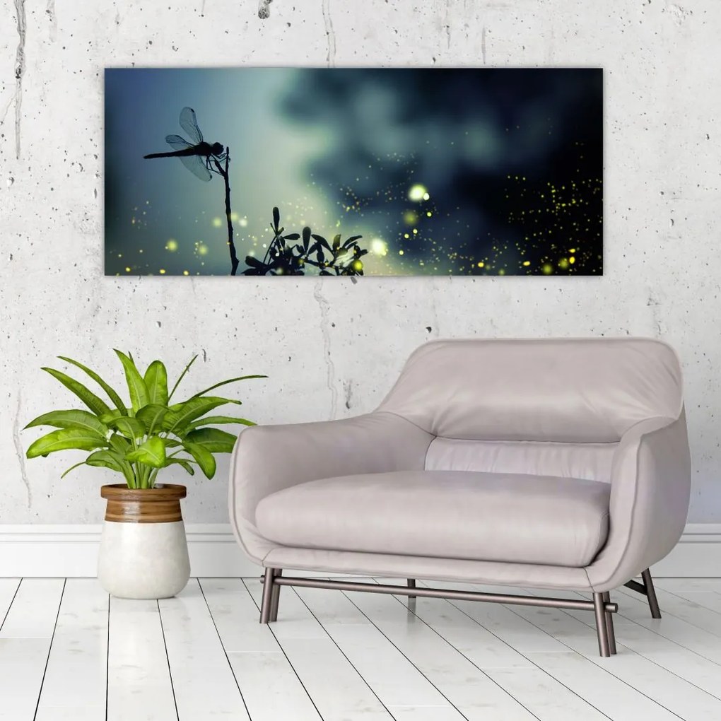 Tablou - Libelula în noaptea strălucitoare (120x50 cm)