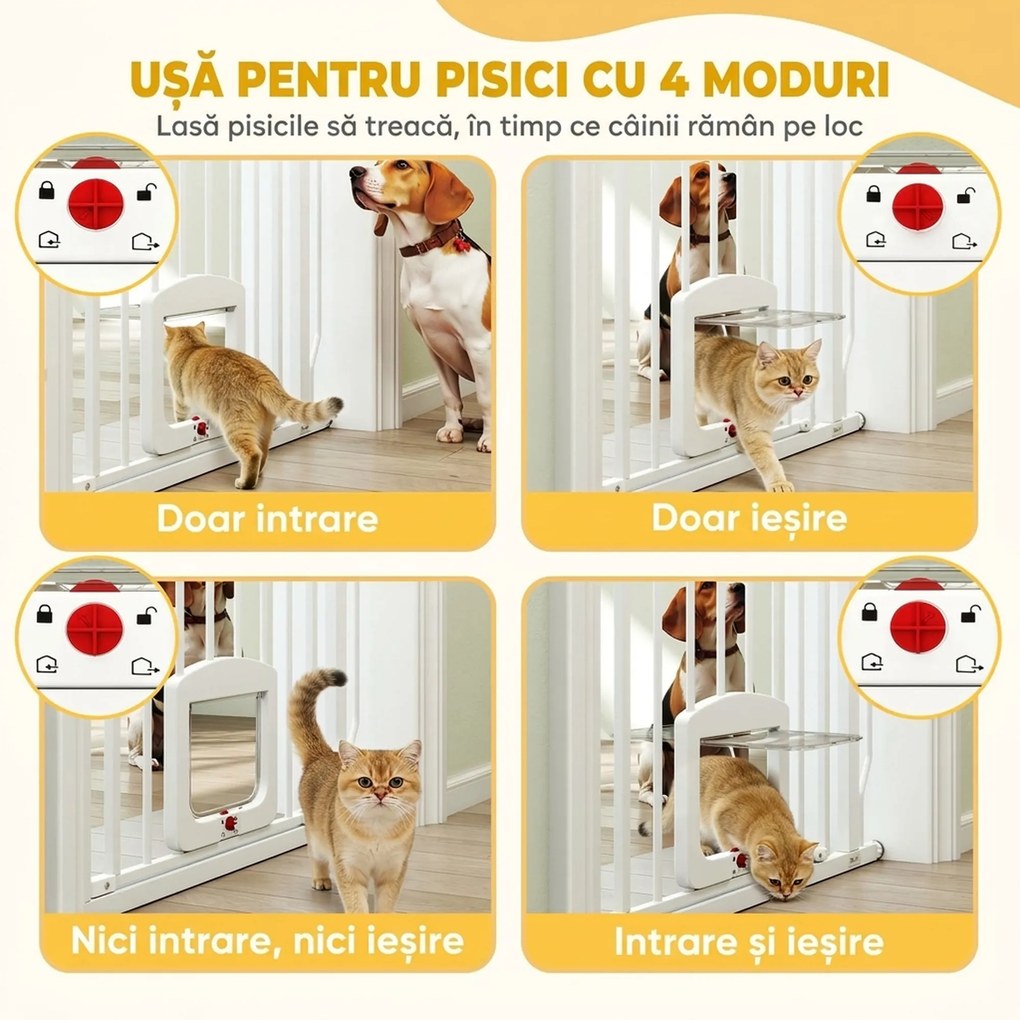 PawHut Poartă pentru Câini și Pisici Extensibilă cu Ușă Integrată, Poartă din Oțel și ABS, 75-85x2x76 cm, Alb | Aosom Romania