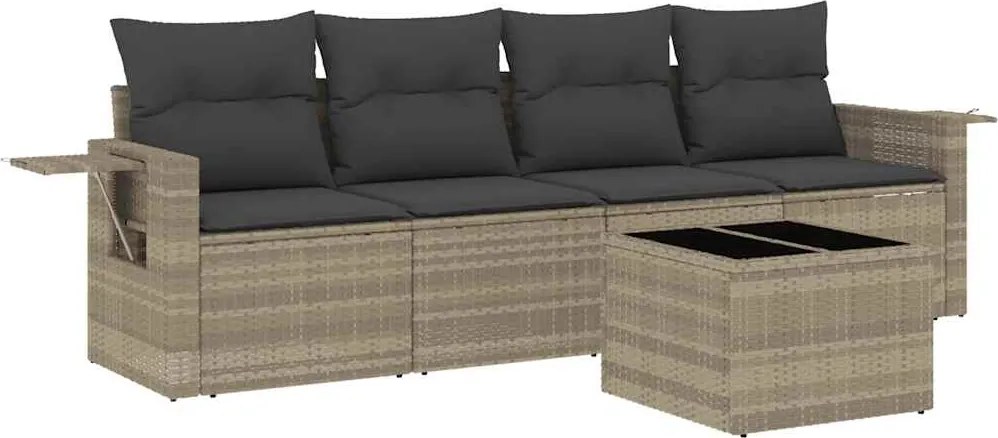 vidaXL Set canapele de grădină cu perne, 5 piese gri deschis poliratan