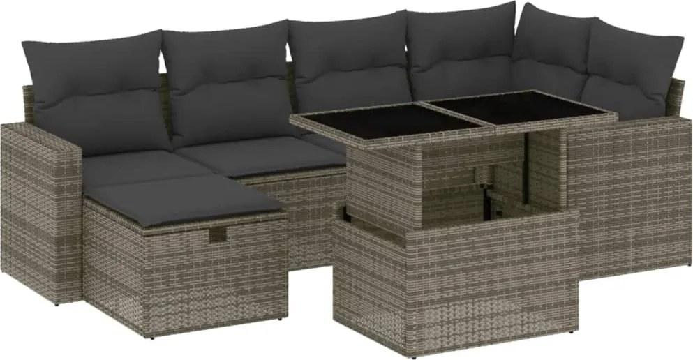 vidaXL Set canapele de grădină, 7 piese, cu perne, gri, poliratan