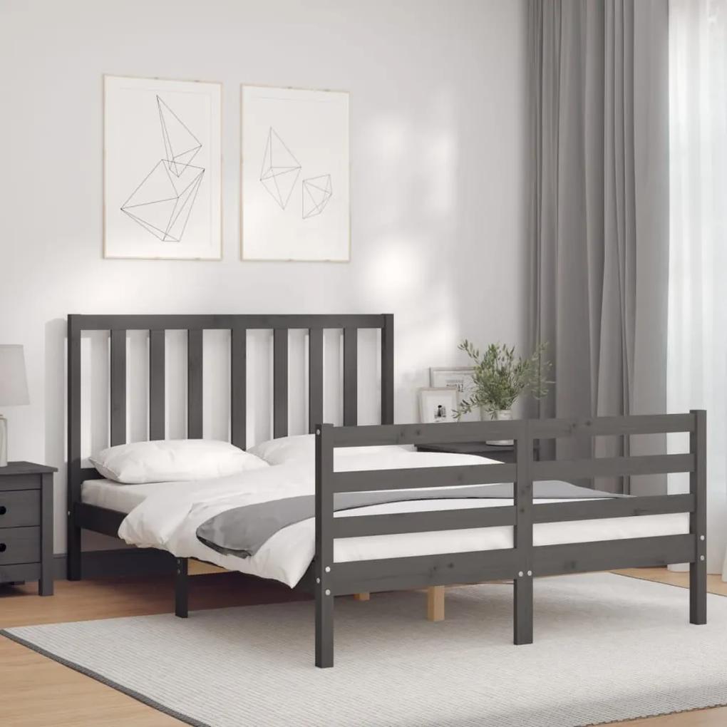 3193838 vidaXL Cadru de pat cu tăblie, gri, 140x190 cm, lemn masiv