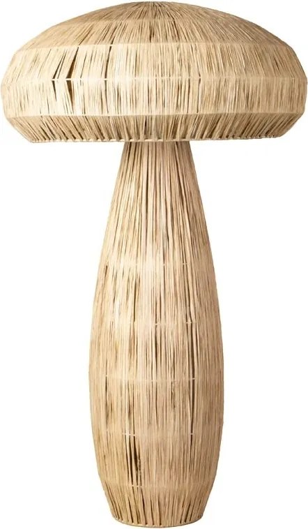 Lampă de masă din rafie natur, formă de ciupercă, cu structură din metal, finisaj natural, 87×52 cm, „Mushroom"