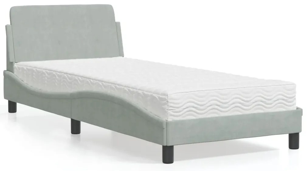 vidaXL Pat cu saltea, gri deschis, 90x200 cm, catifea