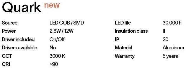 Mini Spot LED incastrabil Quark fi 2.8w 3000k, Alb