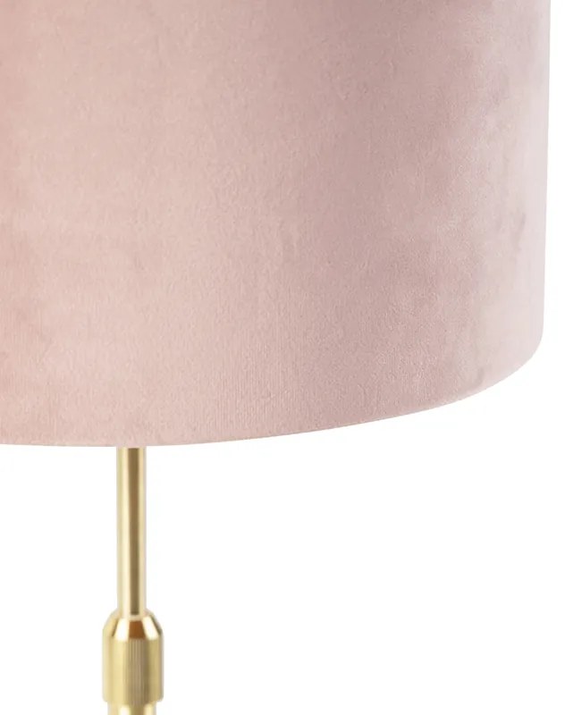 Lampă de masă auriu/alamă cu abajur din catifea roz 25 cm - Parte