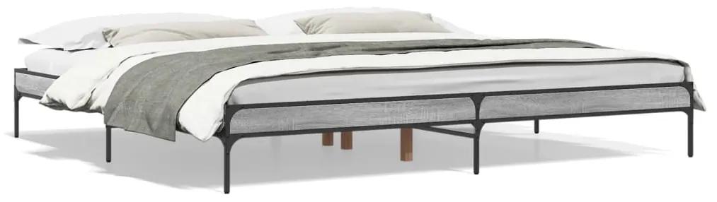 844999 vidaXL Cadru de pat, gri sonoma, 200x200 cm, lemn prelucrat și metal